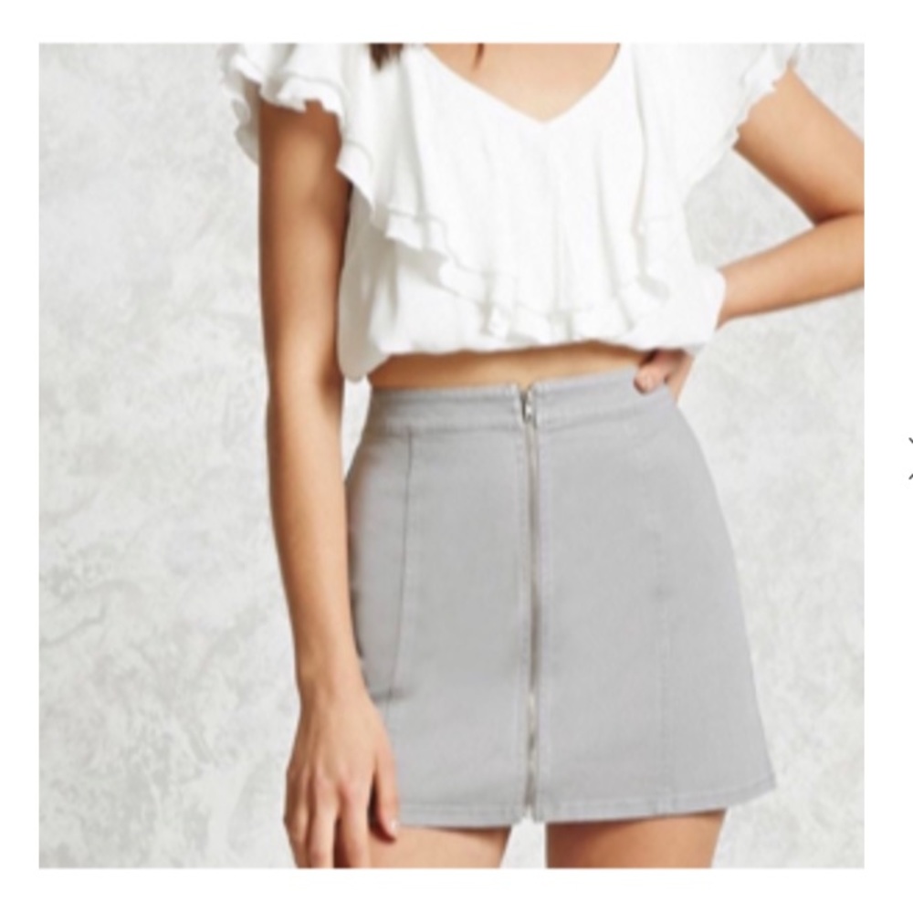 Forever 21 Stonewash/Light Blue Full Front Zip Mini Skirt